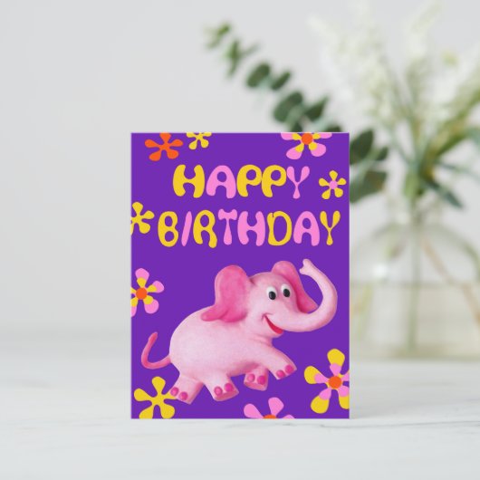 Roze olifant gelukkige verjaardag briefkaart (Staand voorkant)