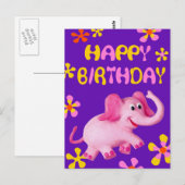 Roze olifant gelukkige verjaardag briefkaart (Voorkant / Achterkant)