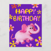 Roze olifant gelukkige verjaardag briefkaart (Voorkant)