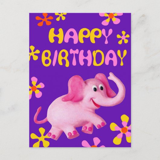 Roze olifant gelukkige verjaardag briefkaart (Voorkant)