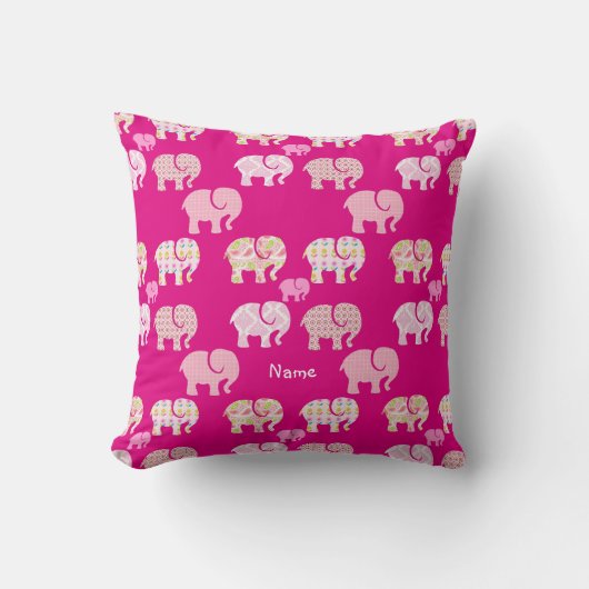 Roze olifant genaamd Nursery decor gepersonaliseer Kussen (Voorkant)