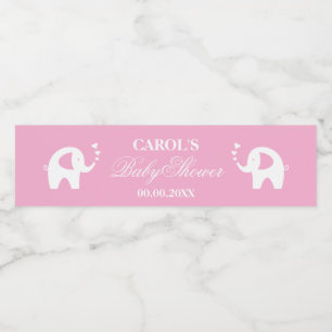 Roze olifant gepersonaliseerde meisje baby shower waterfles etiket