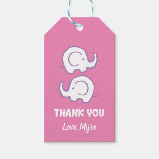 Roze Olifant Gift Label Cadeaulabel (Voorkant)