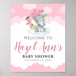 Roze olifant Girl Baby shower Welkomstteken Poster