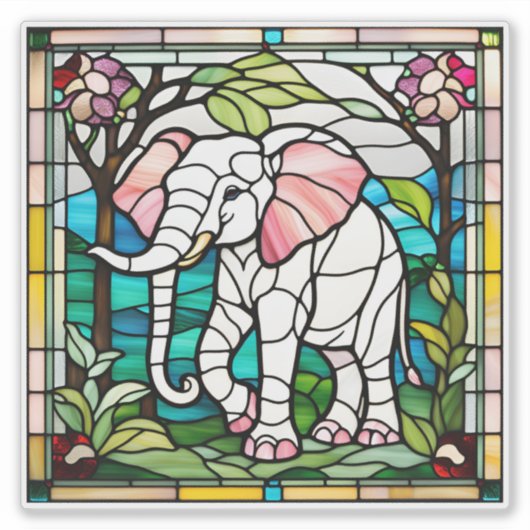 Roze olifant Glas in lood Sticker (Voorkant)