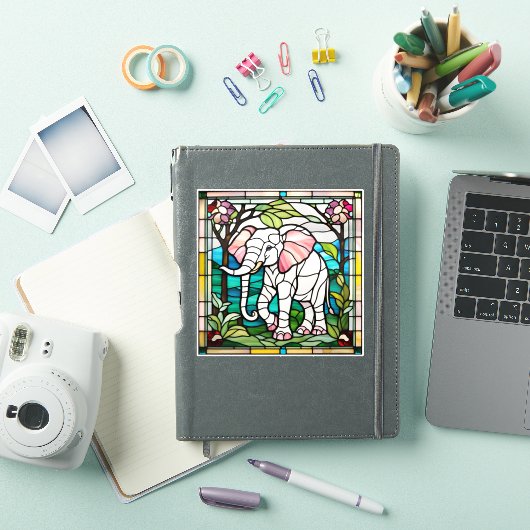 Roze olifant Glas in lood Sticker (iPad Cover)