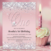 Roze olifant Glitter 1st Birthday Party