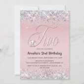 Roze olifant Glitter 2e verjaardag Kaart (Voorkant)