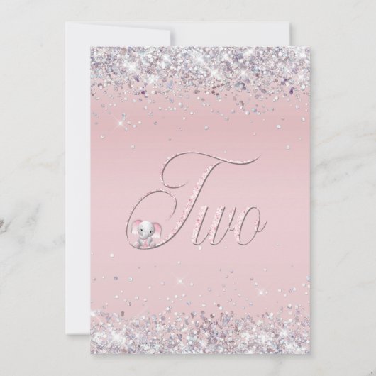 Roze olifant Glitter 2e verjaardag Kaart (Achterkant)