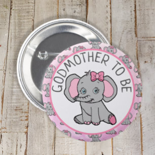 Roze Olifant Godmother To Be Baby shower Ronde Button 5,7 Cm