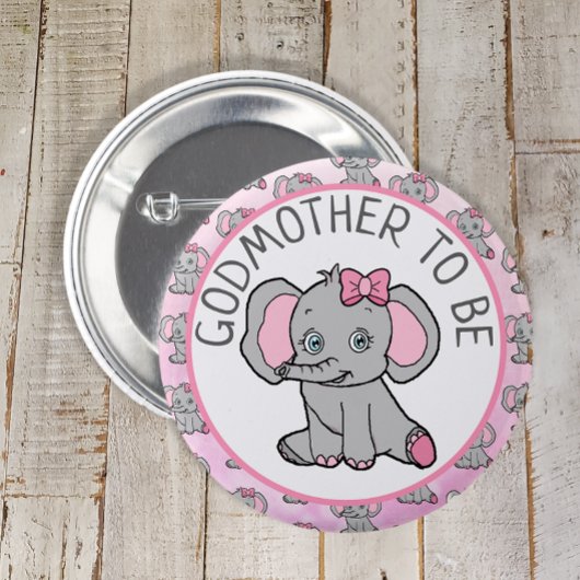 Roze Olifant Godmother To Be Baby shower Ronde Button 5,7 Cm