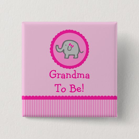 Roze olifant "Grandma to be" Baby shower Button (Voorkant)