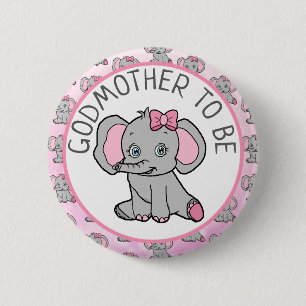 Roze Olifant Grote Godmother To Be Baby shower Ronde Button 5,7 Cm