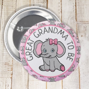 Roze Olifant Grote Oma Be Baby shower Ronde Button 5,7 Cm