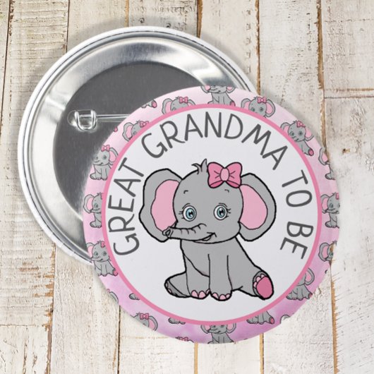 Roze Olifant Grote Oma Be Baby shower Ronde Button 5,7 Cm