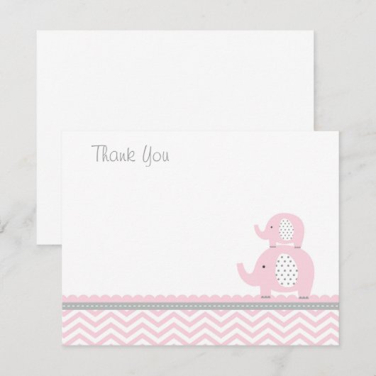 Roze olifant Hartelijk dank Notitiekaartje (Voorkant / Achterkant)