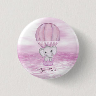 Roze Olifant Hete Luchtballon Button
