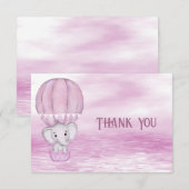 Roze Olifant Hete Luchtballon Dank u Kaart (Voorkant / Achterkant)