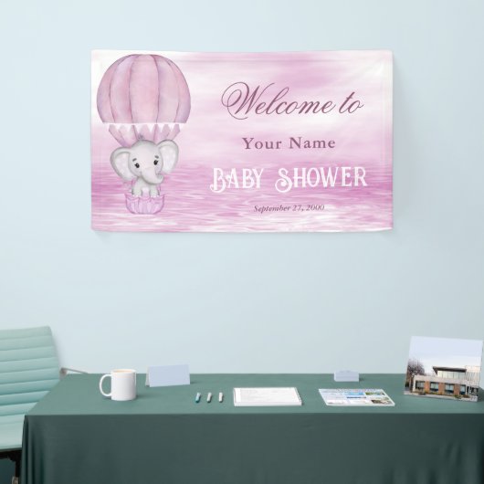 Roze Olifant Hete Luchtballon Welkom Banner (Beurs)