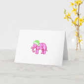 Roze Olifant in Groene Kerstman Hoed Kaart (Gele Bloem)