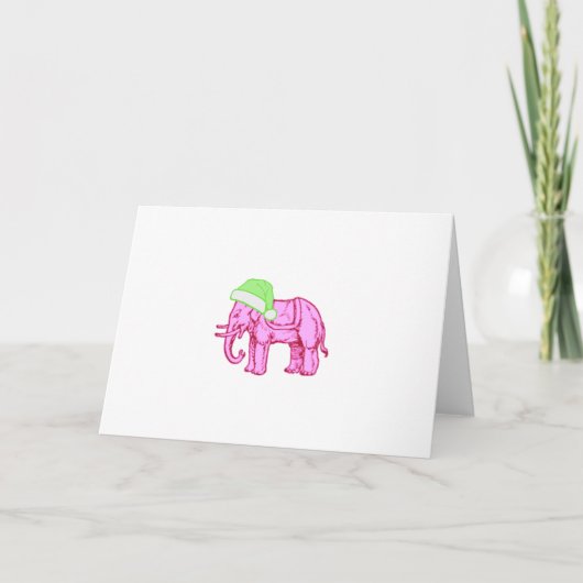 Roze Olifant in Groene Kerstman Hoed Kaart (Voorkant)