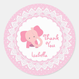 Roze olifant, kant, polka dot Dank u Sticker