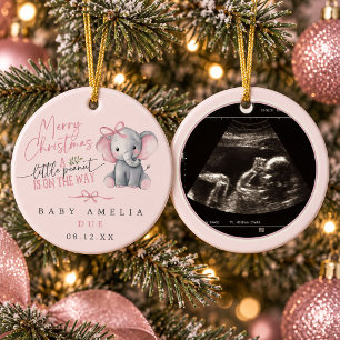 Roze Olifant Kerstmis Baby Notje Onderweg Keramisch Ornament