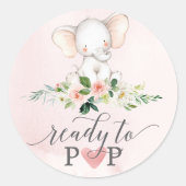 Roze Olifant Klaar om te Poppen Baby Favor Sticker (Voorkant)