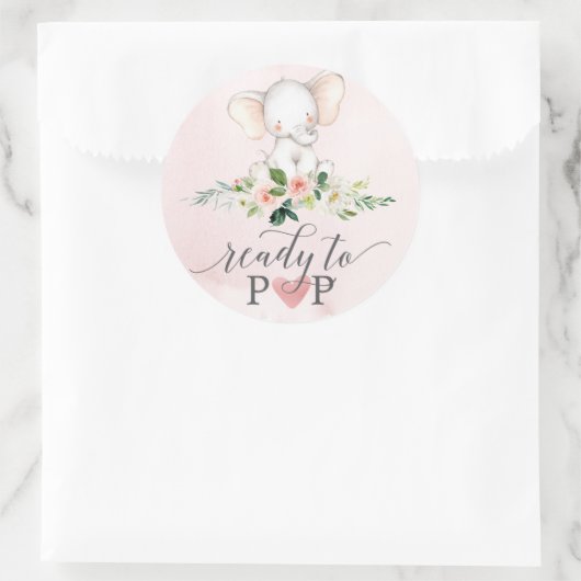 Roze Olifant Klaar om te Poppen Baby Favor Sticker (Tas)