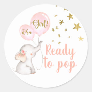 Roze olifant klaar voor Pop Ronde Sticker