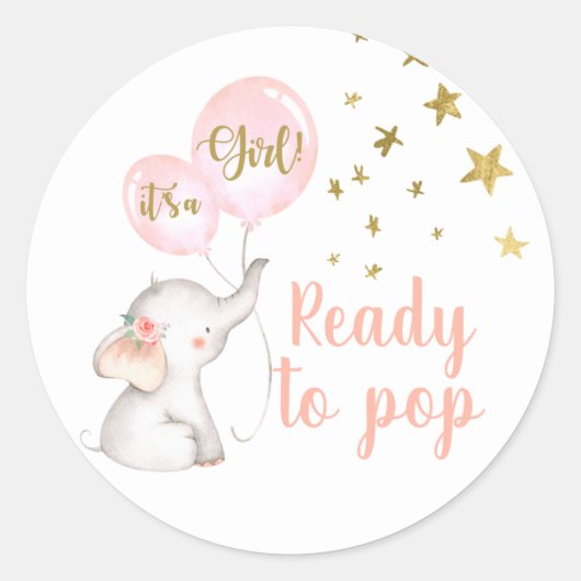 Roze olifant klaar voor Pop Ronde Sticker (Voorkant)