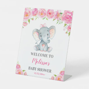 Roze Olifant Kleine Pinda Meisje Baby Shower Welko Reclamebord Met Voetstuk