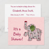 Roze olifant Land Baby shower Invitation Flat Kaart (Voorkant / Achterkant)