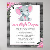 Roze Olifant Late Night Luiers Baby shower Teken Poster (Voorkant)