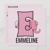 Roze olifant Letter E Monogramed Birthday Party Kaart (Voorkant / Achterkant)
