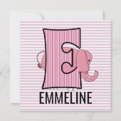 Roze olifant Letter E Monogramed Birthday Party Kaart (Voorkant)