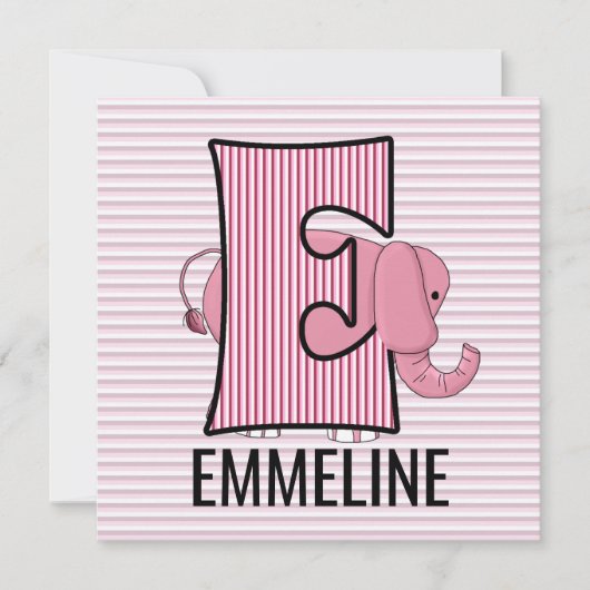 Roze olifant Letter E Monogramed Birthday Party Kaart (Voorkant)
