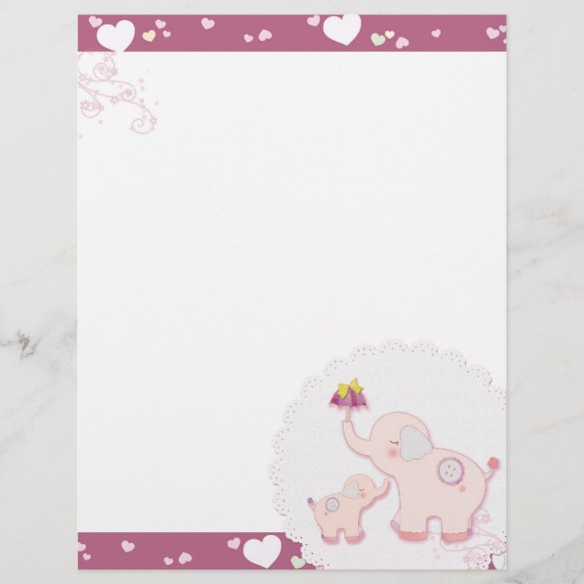 Roze olifant liefde grillige plakboek briefhoofd (Voorkant)