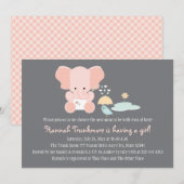 Roze olifant Little Bird Baby shower Invitation Kaart (Voorkant / Achterkant)