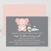 Roze olifant Little Bird Baby Sprinkle Invitation Kaart (Voorkant / Achterkant)