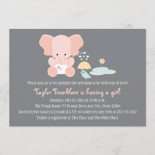 Roze olifant Little Bird Baby Sprinkle Invitation Kaart