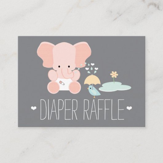 Roze olifant Little Bird Luier Raffle Tickets Informatiekaartje (Voorkant)