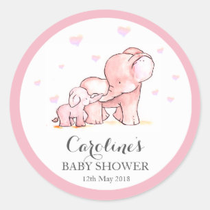 Roze olifant Love Blue Baby shower Sticker 