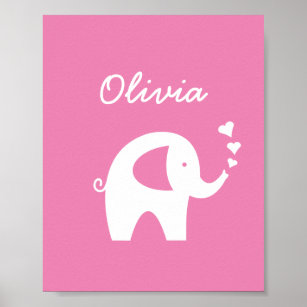 Roze olifant meisje baby kamer kinderkamer poster