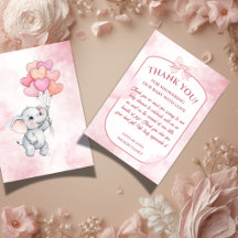 Roze Olifant Meisje Baby Shower Bedankkaart