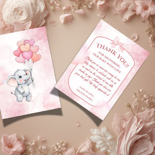 Roze Olifant Meisje Baby Shower Bedankkaart