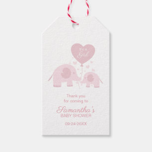 Roze Olifant Meisje Baby shower Dank je Favor Cadeaulabel