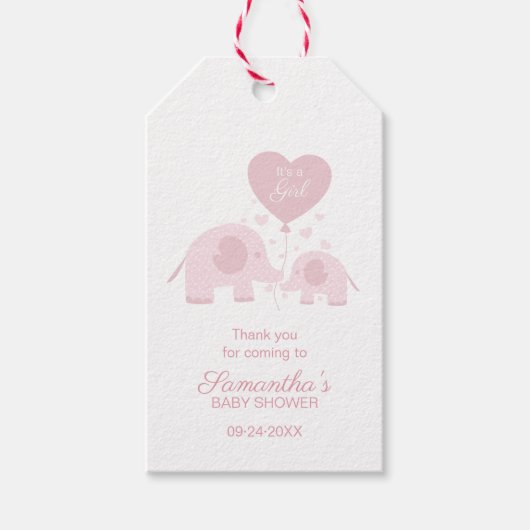 Roze Olifant Meisje Baby shower Dank je Favor Cadeaulabel (Voorkant)