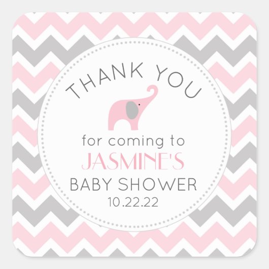 Roze Olifant meisje baby shower gunst Vierkante Sticker (Voorkant)