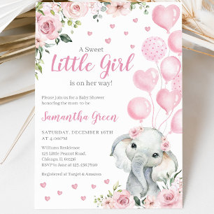 Roze Olifant Meisje Baby Shower Kaart